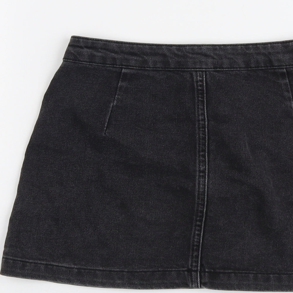Topshop Womens Grey Cotton Mini Skirt Size 6 Button