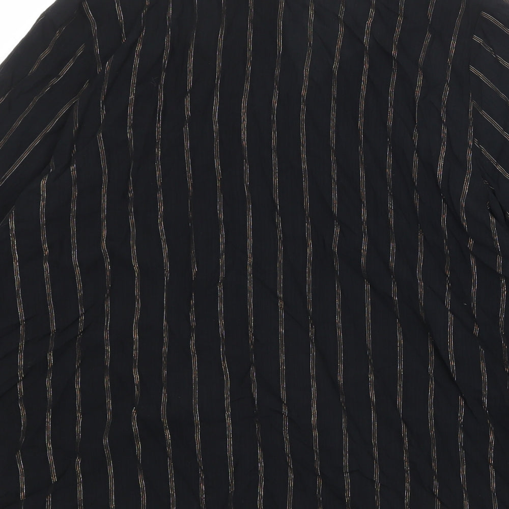 Marks & Spencer Womens Black Striped Viscose Basic Blouse Size 10 Round Neck