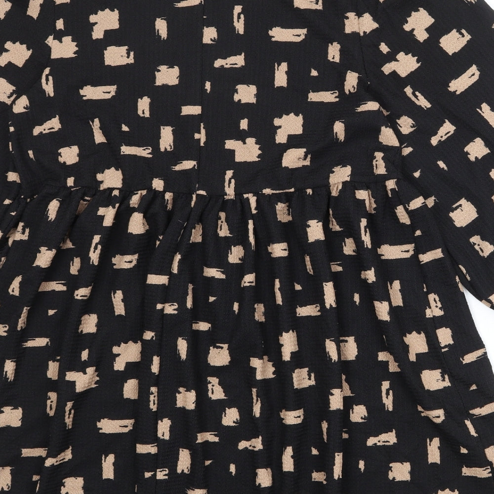 New Look Womens Black Geometric Polyester A-Line Size 10 Round Neck Pullover