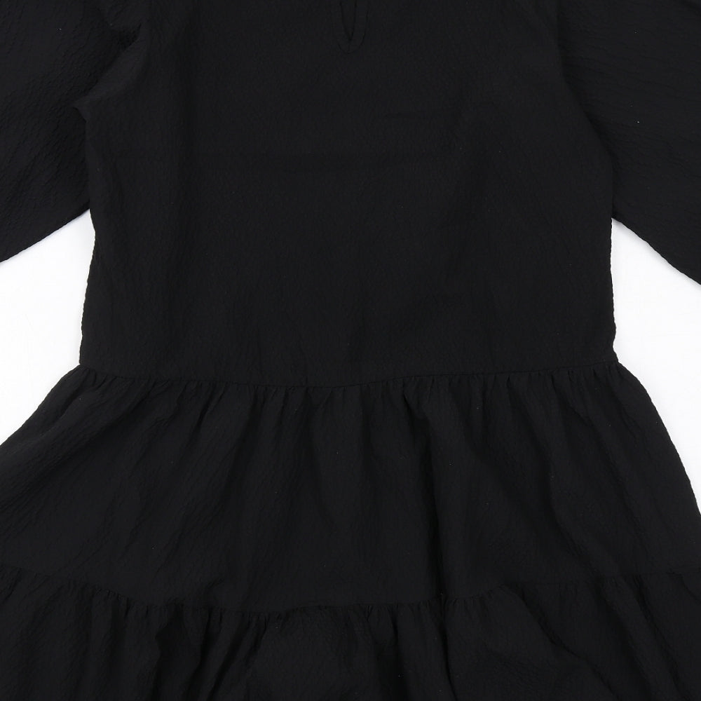 New Look Womens Black Polyester Trapeze & Swing Size 8 Round Neck Button