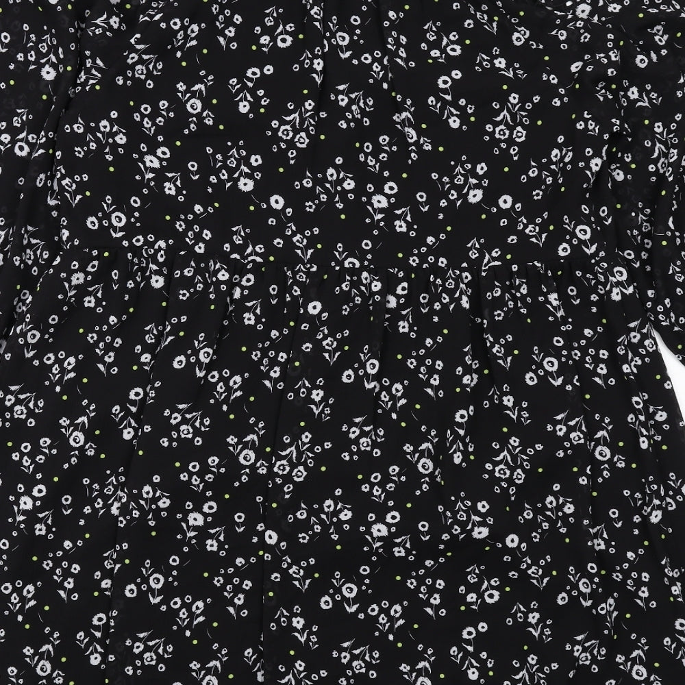 Marks & Spencer Womens Black Floral Polyester A-Line Size 12 Round Neck Pullover
