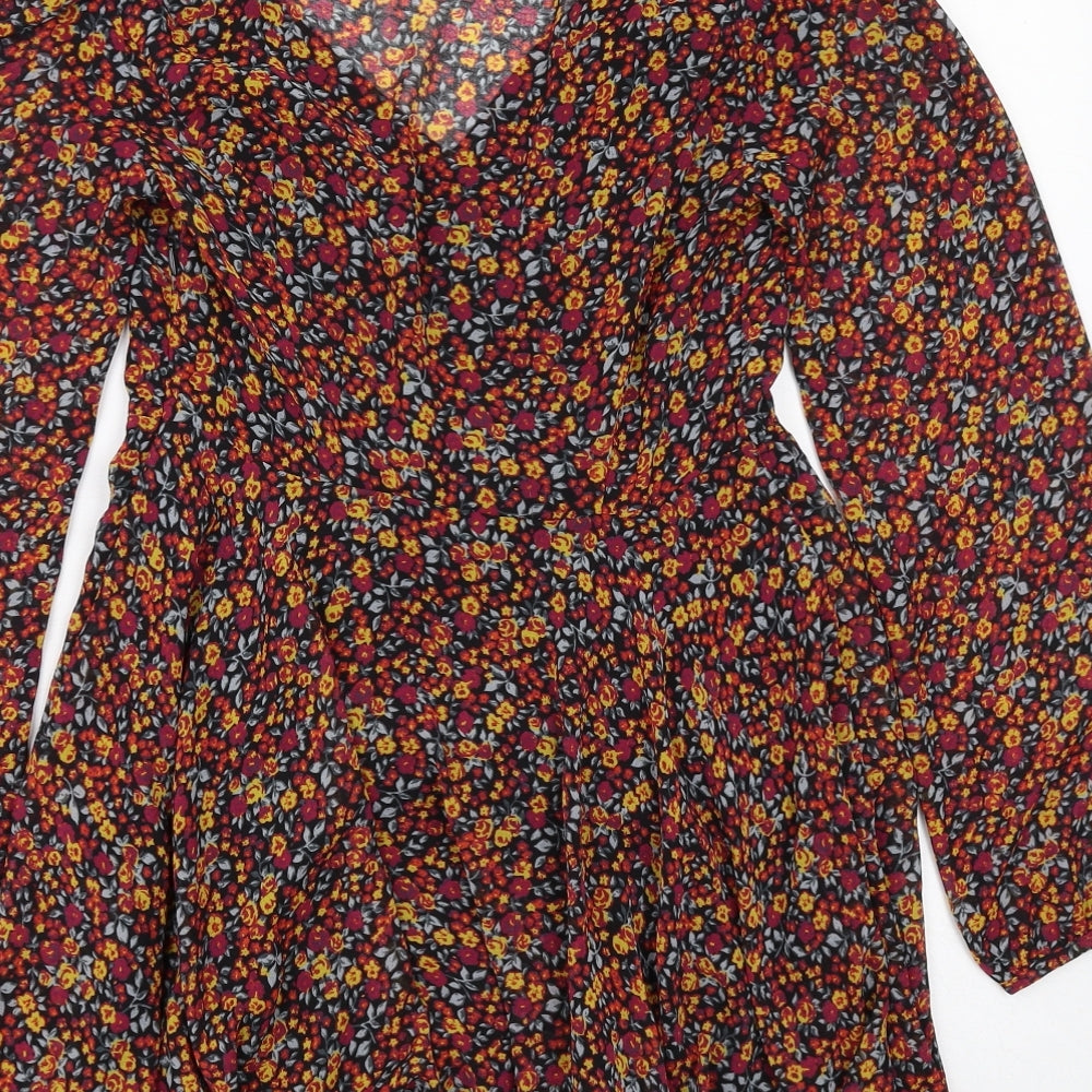 Kimchi Blue Womens Multicoloured Floral Polyester A-Line Size XS V-Neck Zip