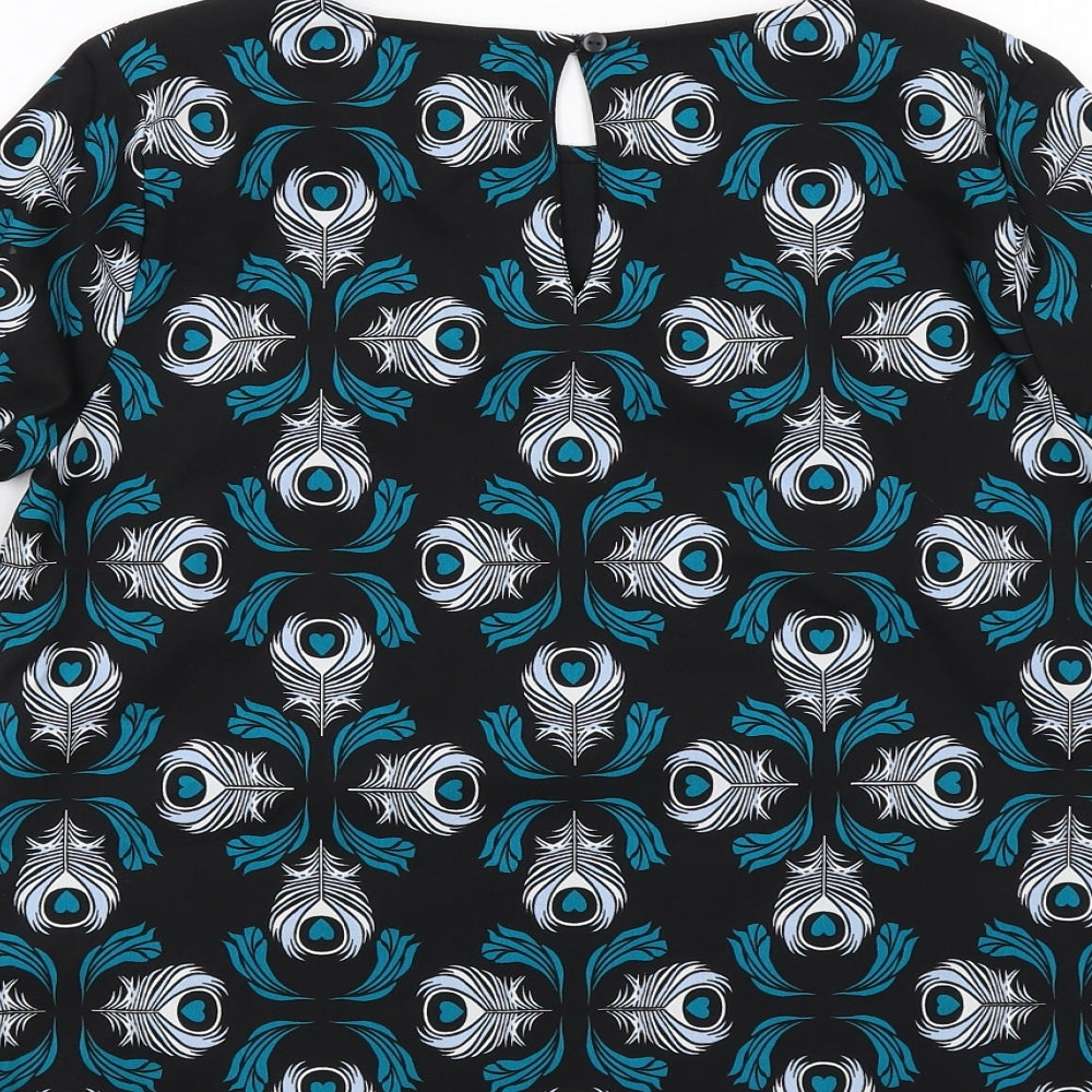 Sugarhill Womens Black Geometric Polyester Basic Blouse Size 10 Round Neck