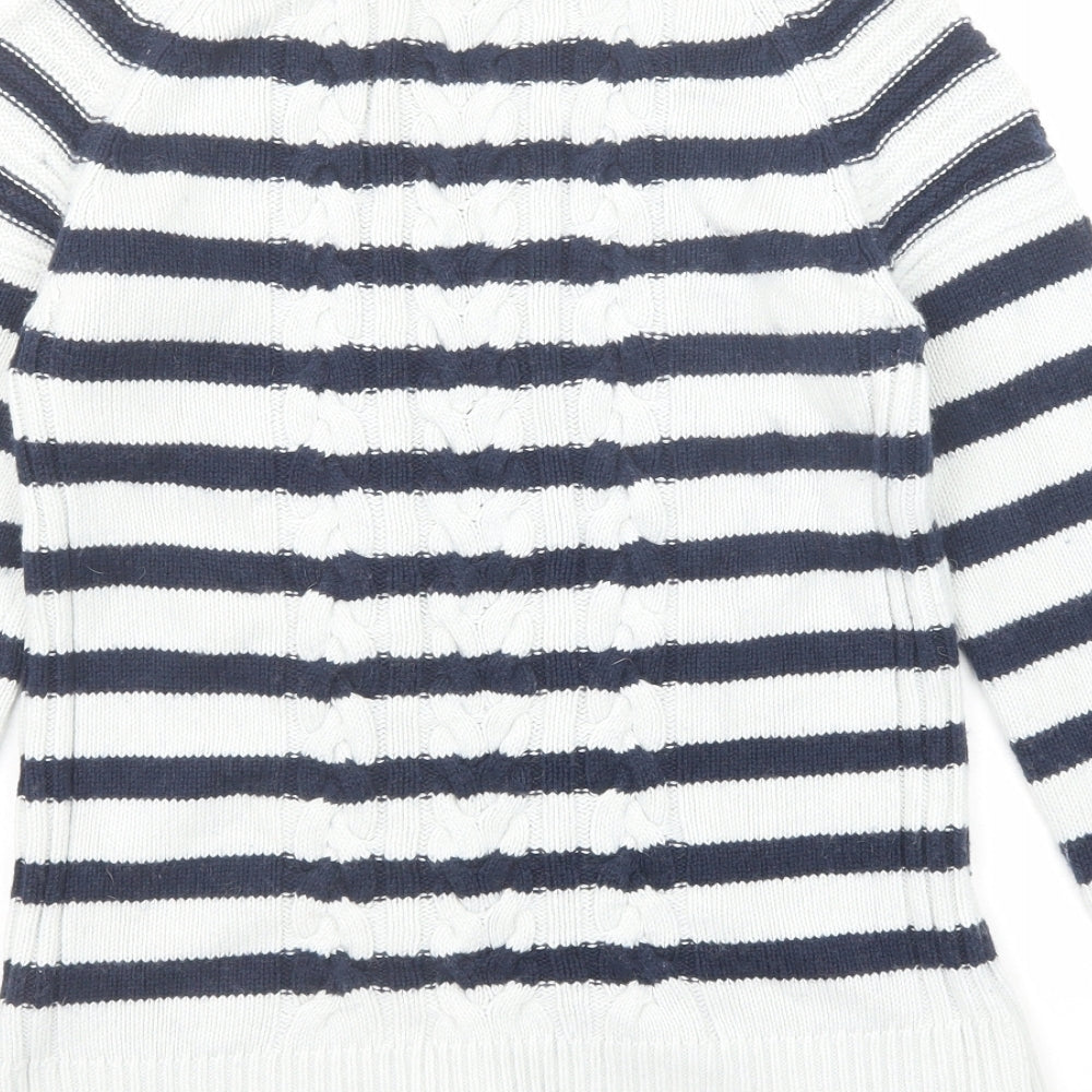Splendid Womens Blue Round Neck Striped Cotton Pullover Jumper Size S