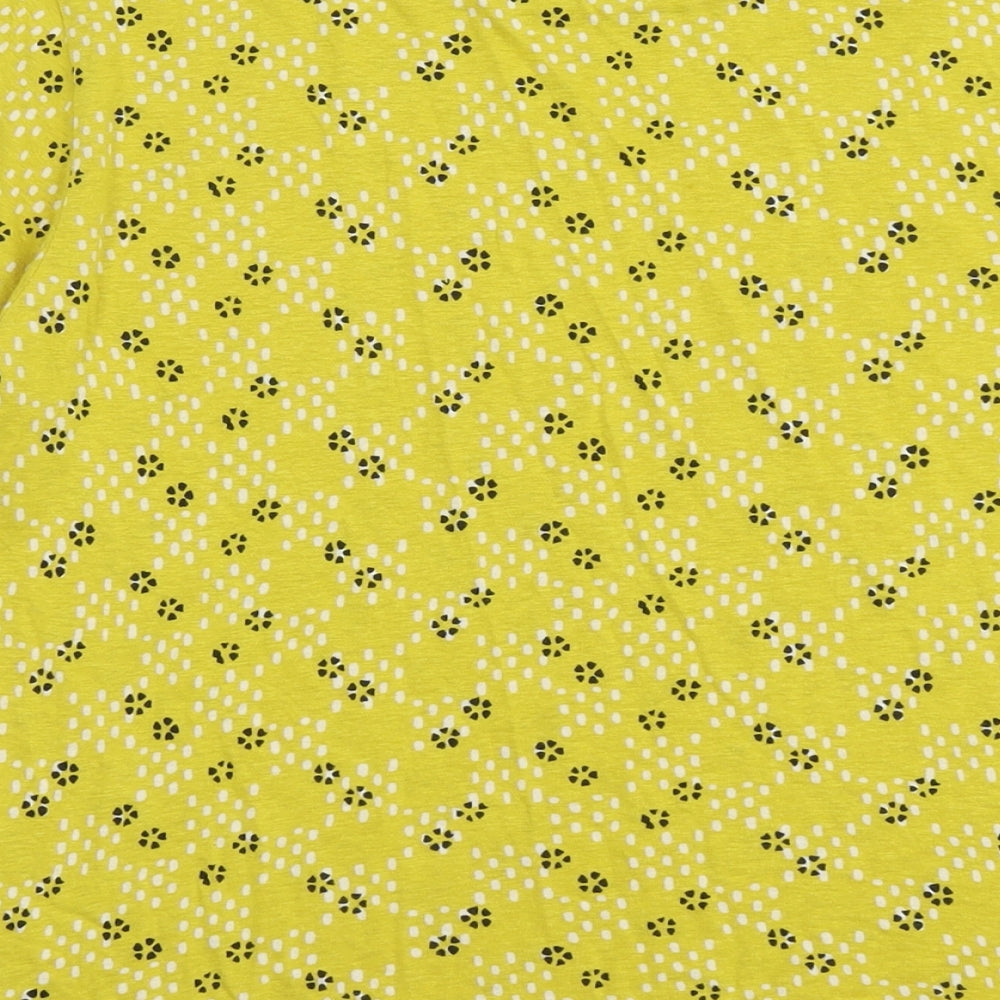 Per Una Womens Yellow Geometric Viscose Basic T-Shirt Size 12 Round Neck