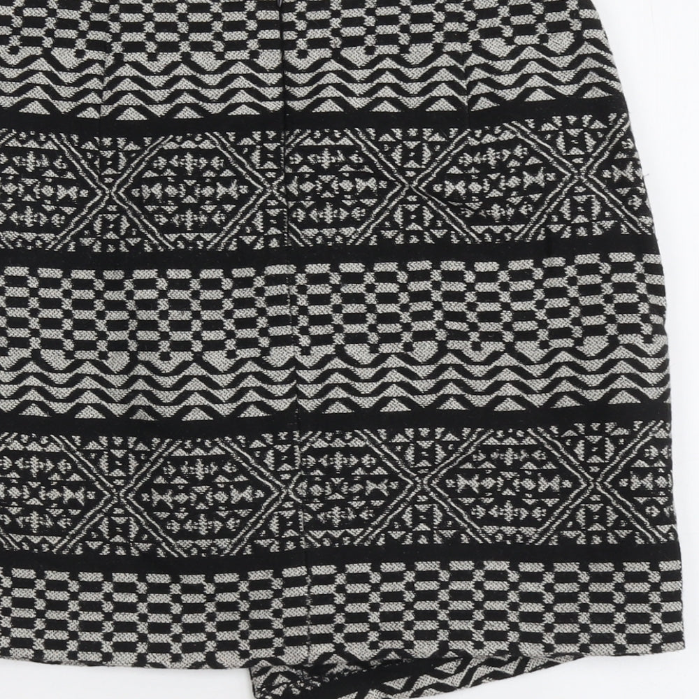 Marks & Spencer Womens Black Geometric Acrylic A-Line Skirt Size 10 Zip