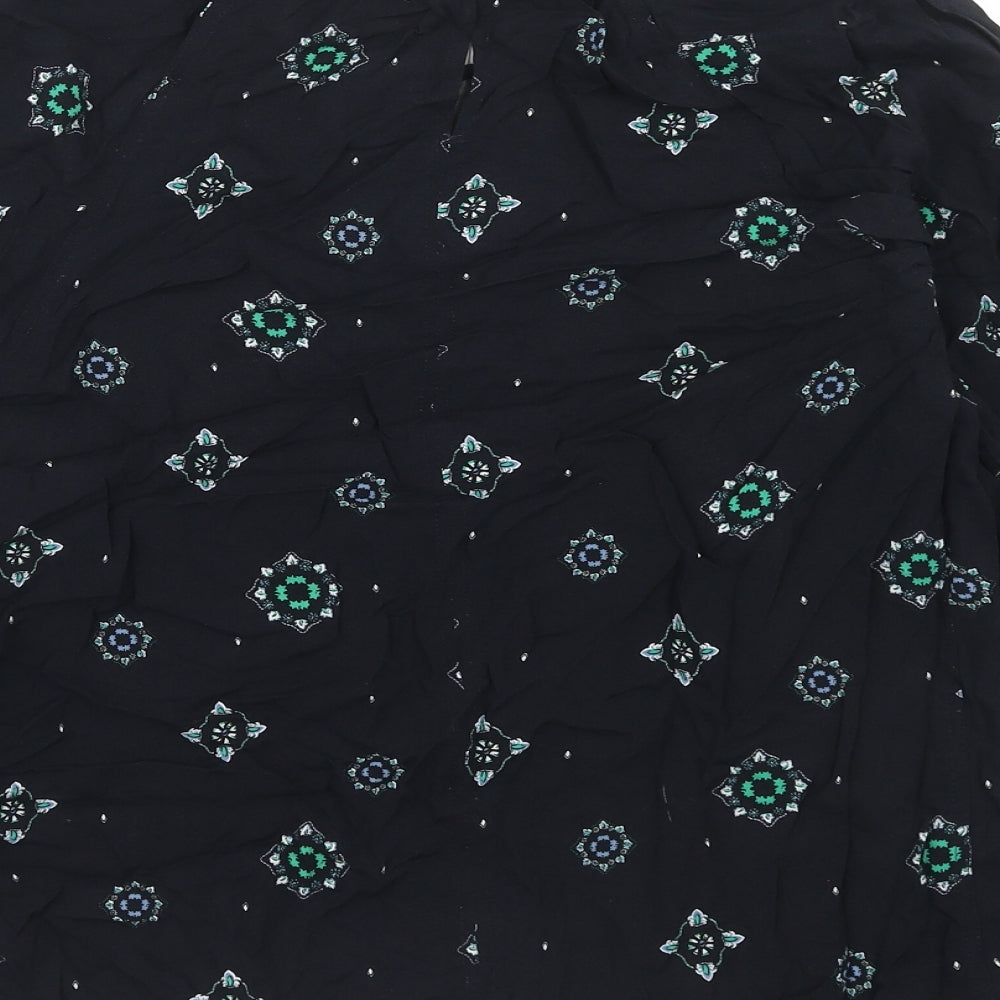 Marks & Spencer Womens Blue Geometric Viscose Basic Blouse Size 8 Boat Neck