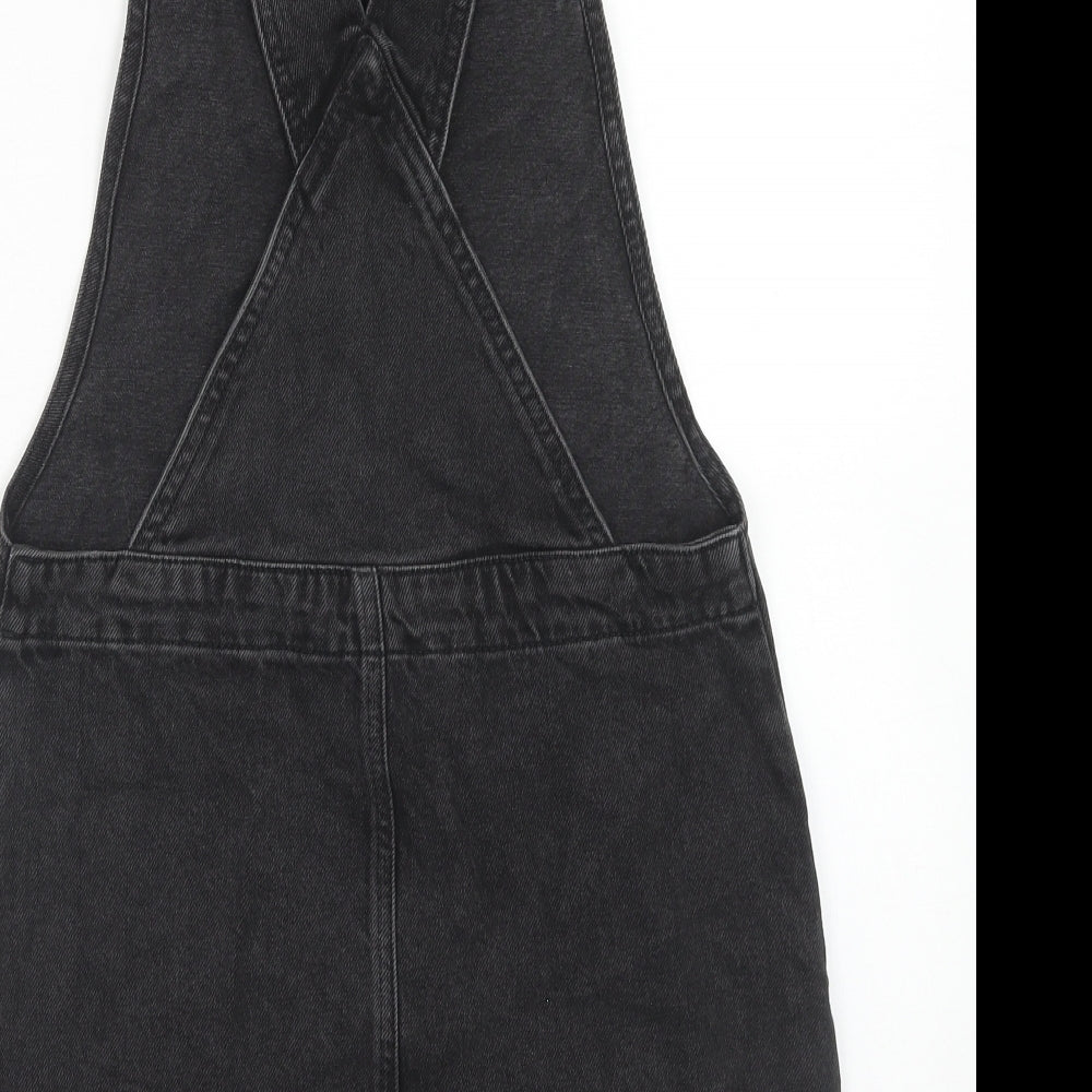 Topshop Womens Black Cotton Pinafore/Dungaree Dress Size 6 Square Neck Button