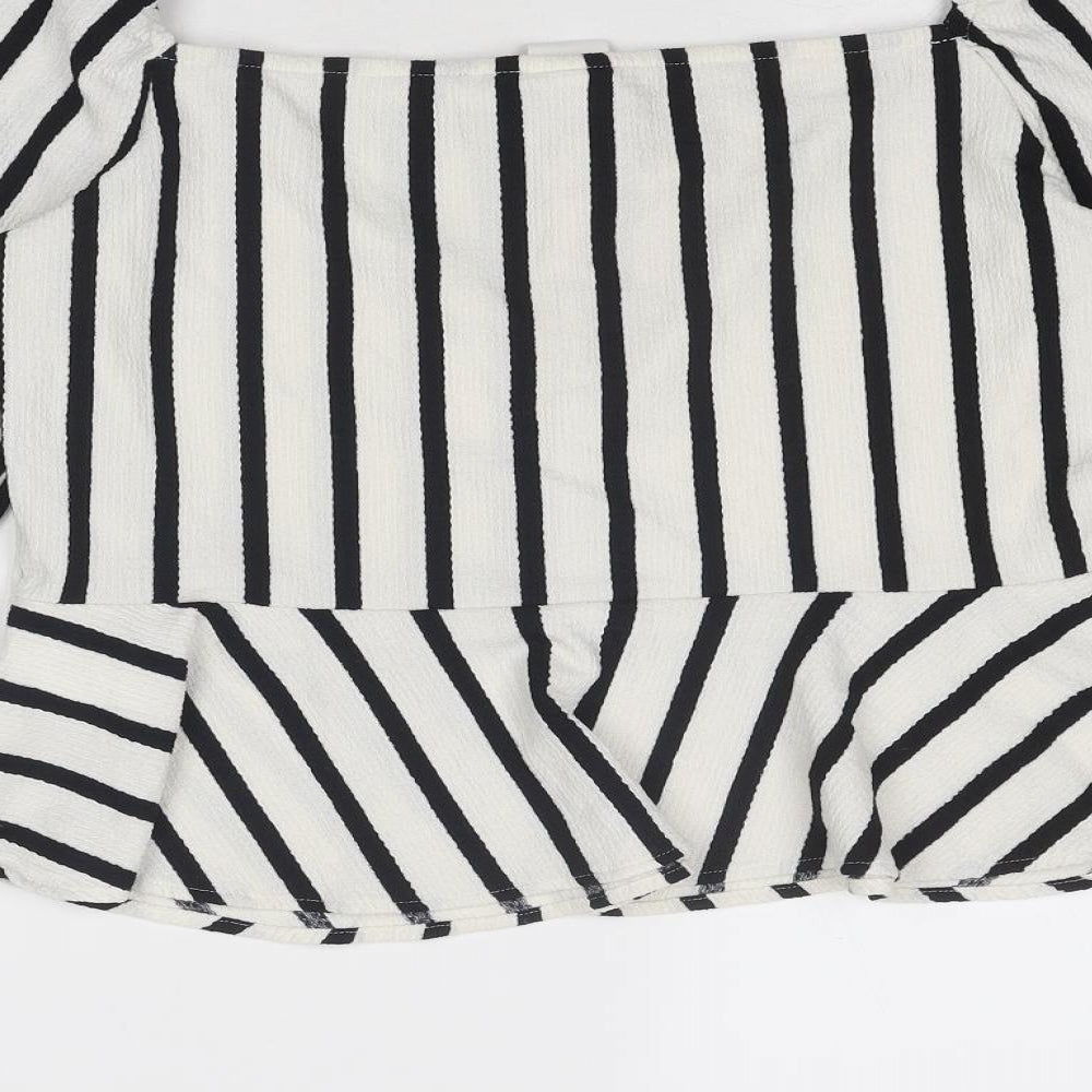 H&M Womens White Striped Polyester Basic Blouse Size L Square Neck