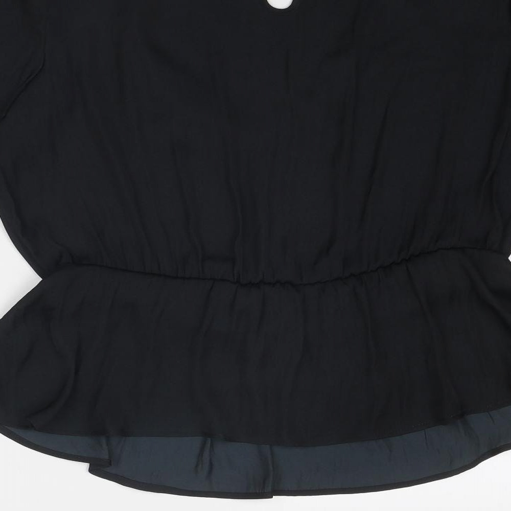 Marks & Spencer Womens Black Polyester Basic Blouse Size 12 V-Neck - Peplum