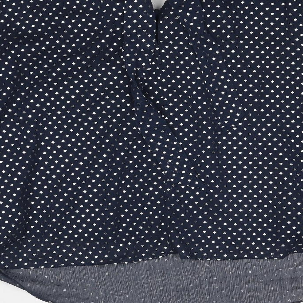 Marks & Spencer Womens Blue Polka Dot Polyester Basic Blouse Size 14 Round Neck
