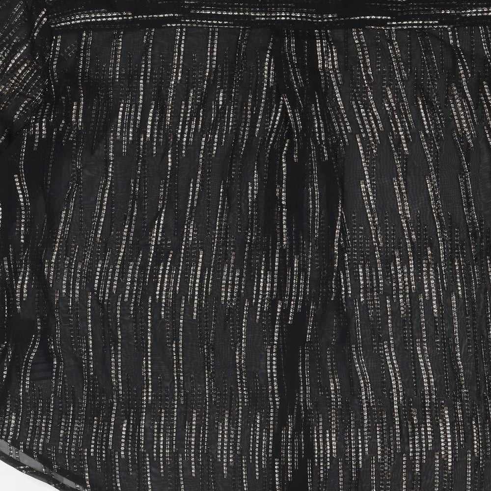 Marks & Spencer Womens Black Geometric Polyester Basic Button-Up Size 10 V-Neck