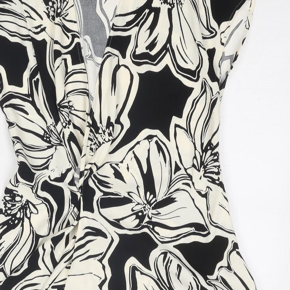 Marks & Spencer Womens Black Floral Polyester Wrap Blouse Size 10 V-Neck