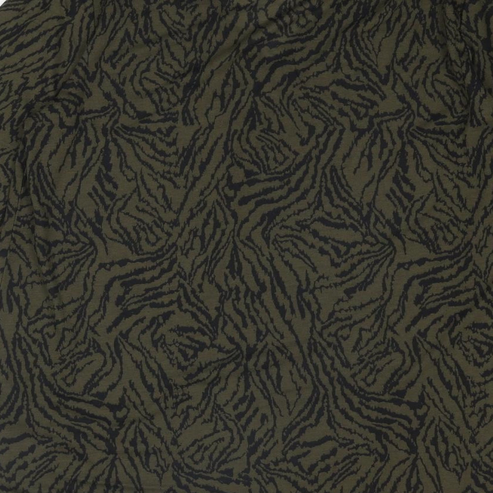 Marks & Spencer Womens Green Animal Print Polyester Basic Blouse Size 12 V-Neck