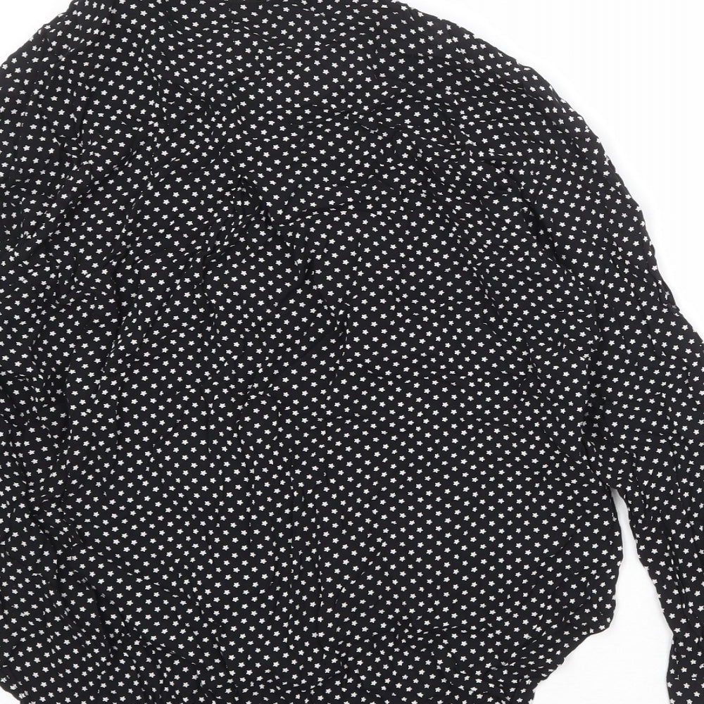 Mango Womens Black Geometric Polyester Basic Button-Up Size M Collared - Star Print