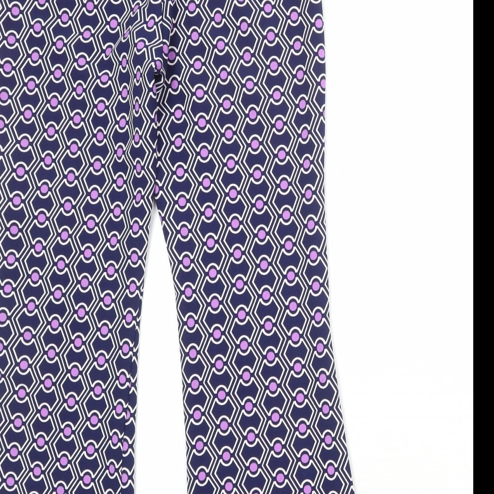 Zara Womens Blue Geometric Polyester Trousers Size M Regular Zip
