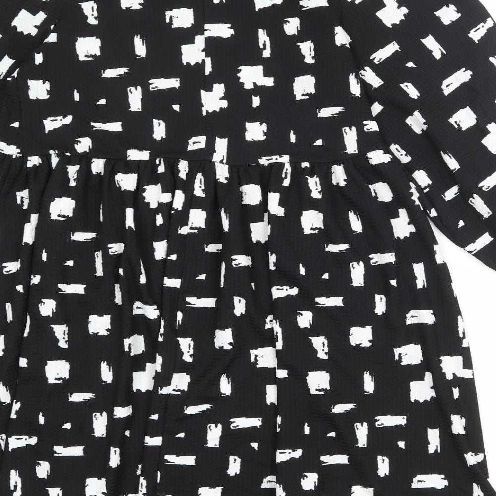 New Look Womens Black Geometric Polyester A-Line Size 10 Round Neck Pullover
