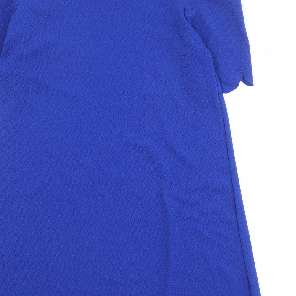 Select Womens Blue Polyester A-Line Size 14 Round Neck Pullover - Cold Shoulder