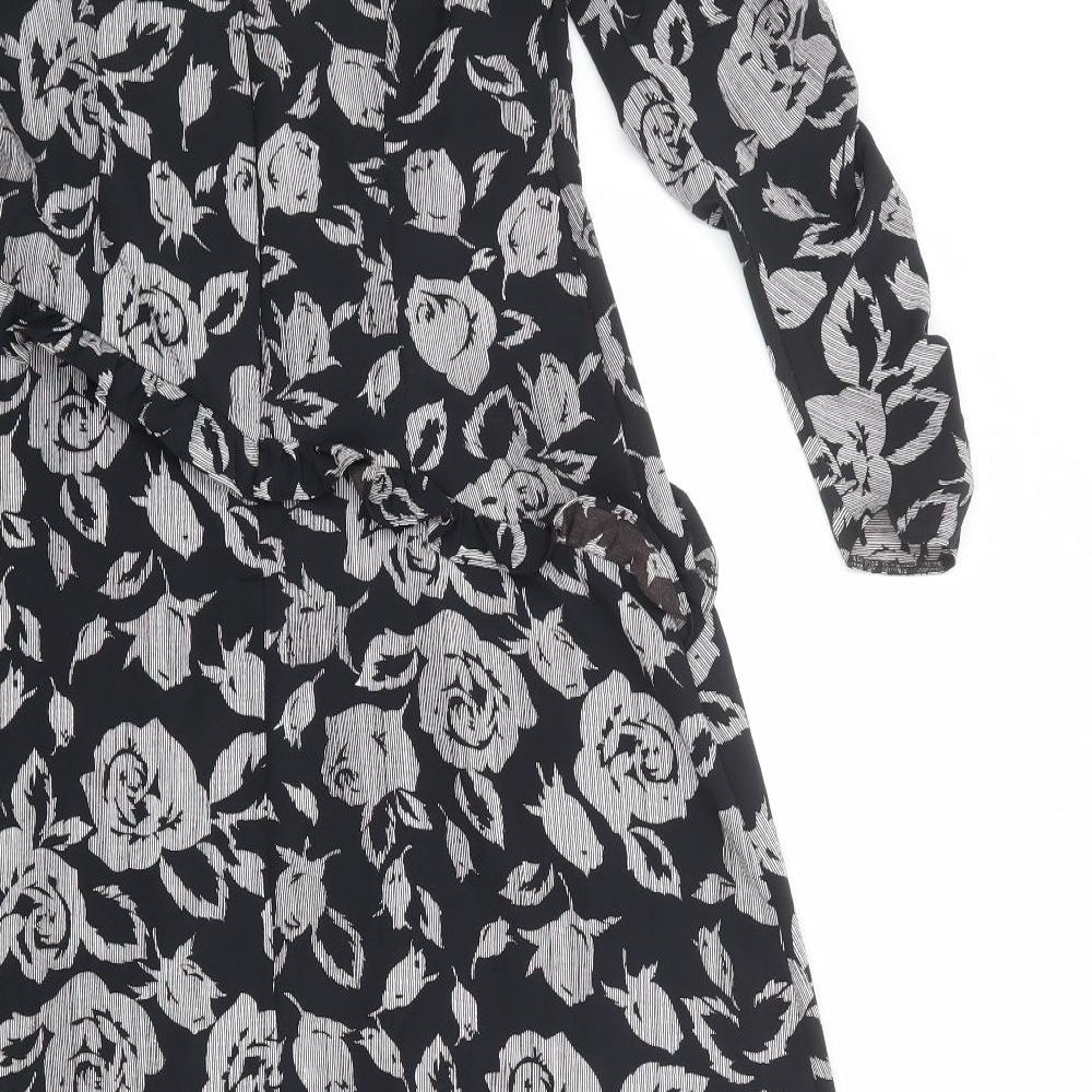Topshop Womens Black Floral Polyester A-Line Size 10 Round Neck Zip