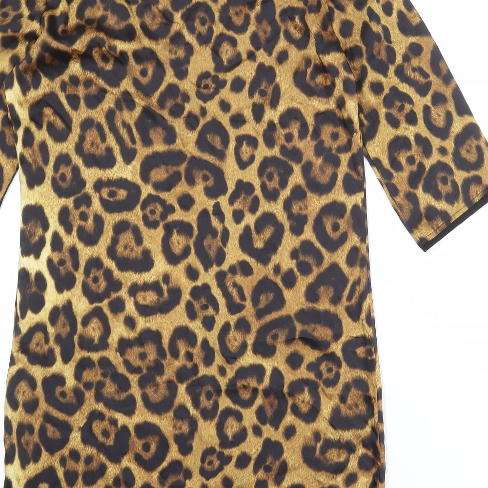 Zara Womens Brown Animal Print Polyester A-Line Size S Round Neck Pullover - Leopard Pattern