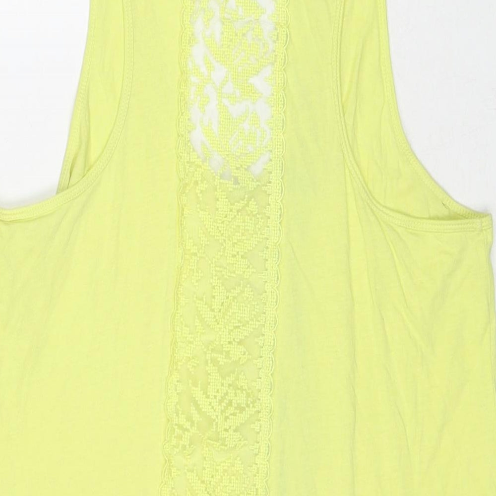 Zara Womens Yellow Cotton Basic Tank Size M Scoop Neck - Lace Detail