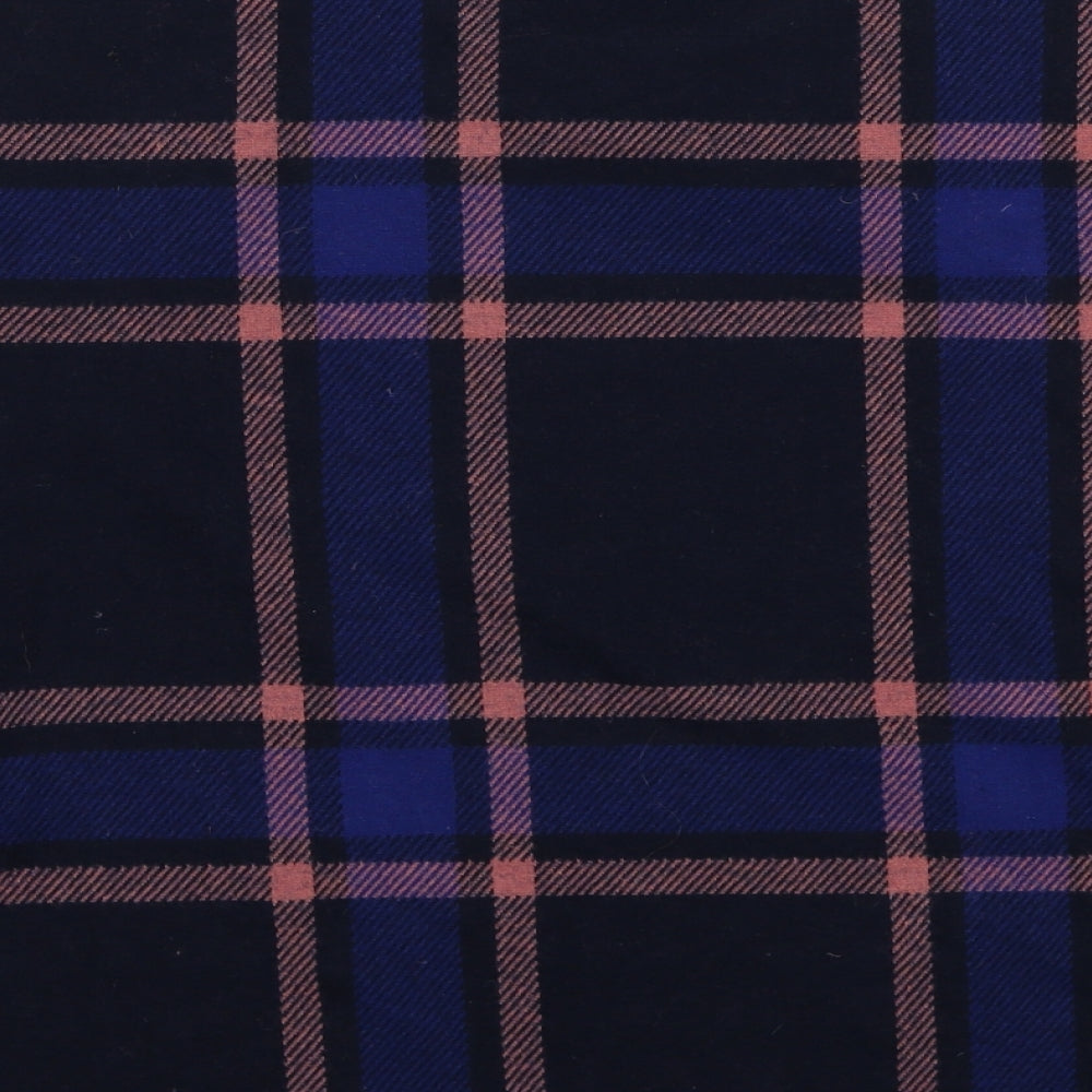 Marks & Spencer Womens Blue Round Neck Check Polyester Pullover Jumper Size 8