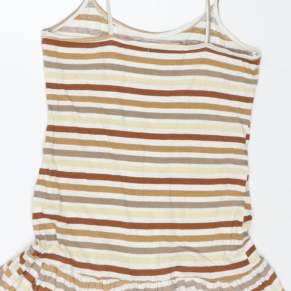 Graffic Womens Multicoloured Striped Cotton Tank Dress Size 10 Round Neck Pullover