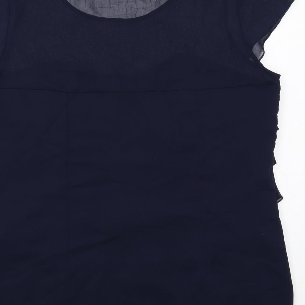 Per Una Womens Blue Polyester Basic Blouse Size 14 Boat Neck