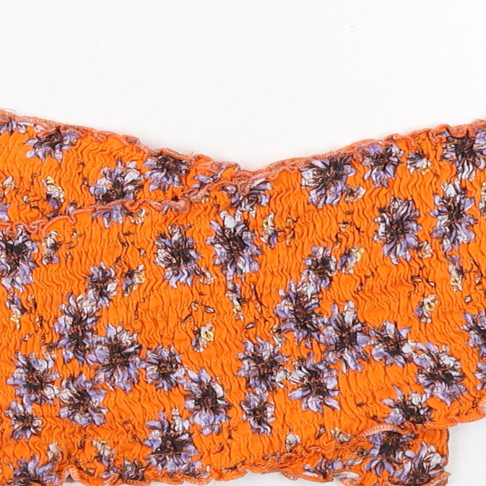 Topshop Womens Orange Floral Cotton Cropped Tank Size 8 Round Neck
