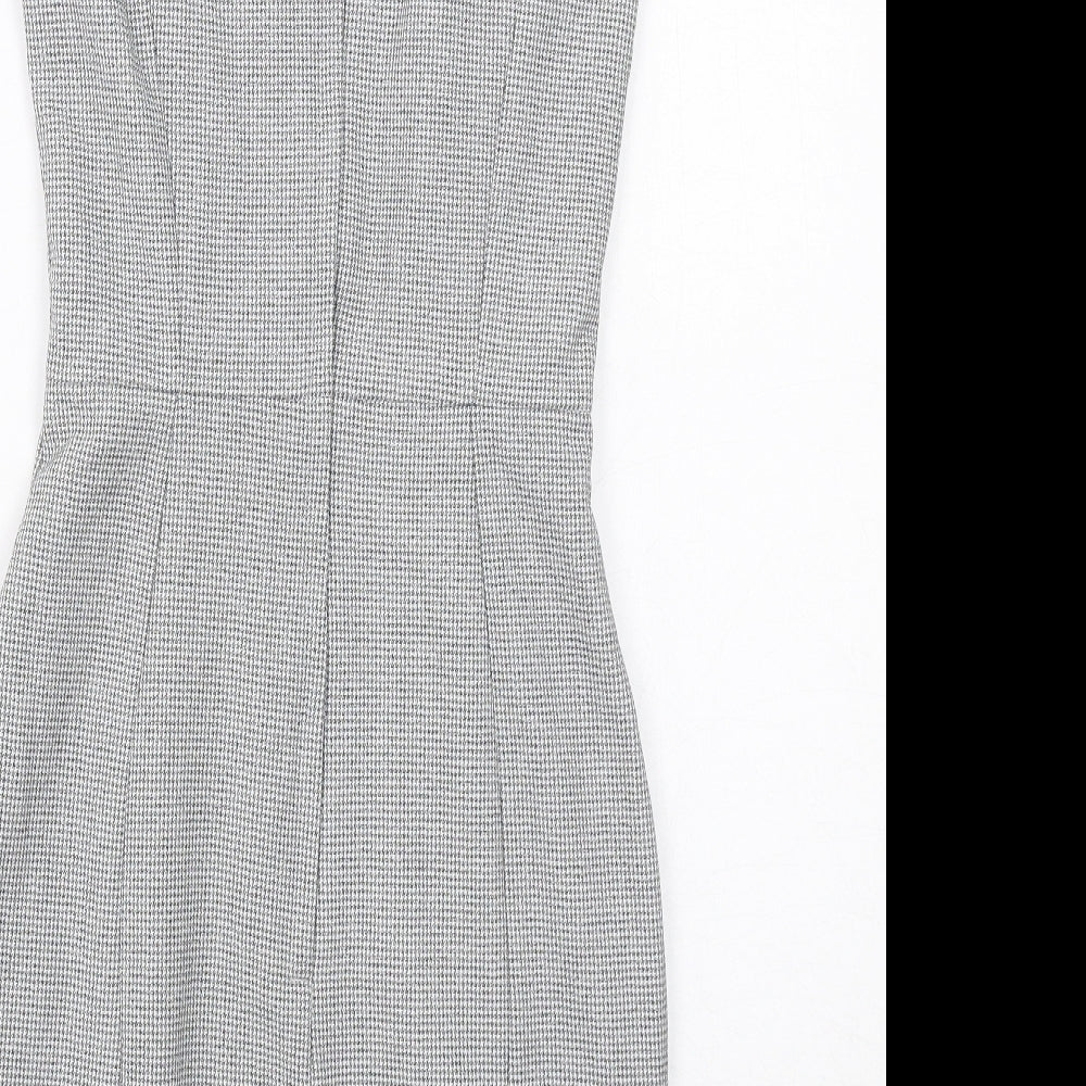 H&M Womens Grey Geometric Polyester Shift Size 4 Round Neck Zip