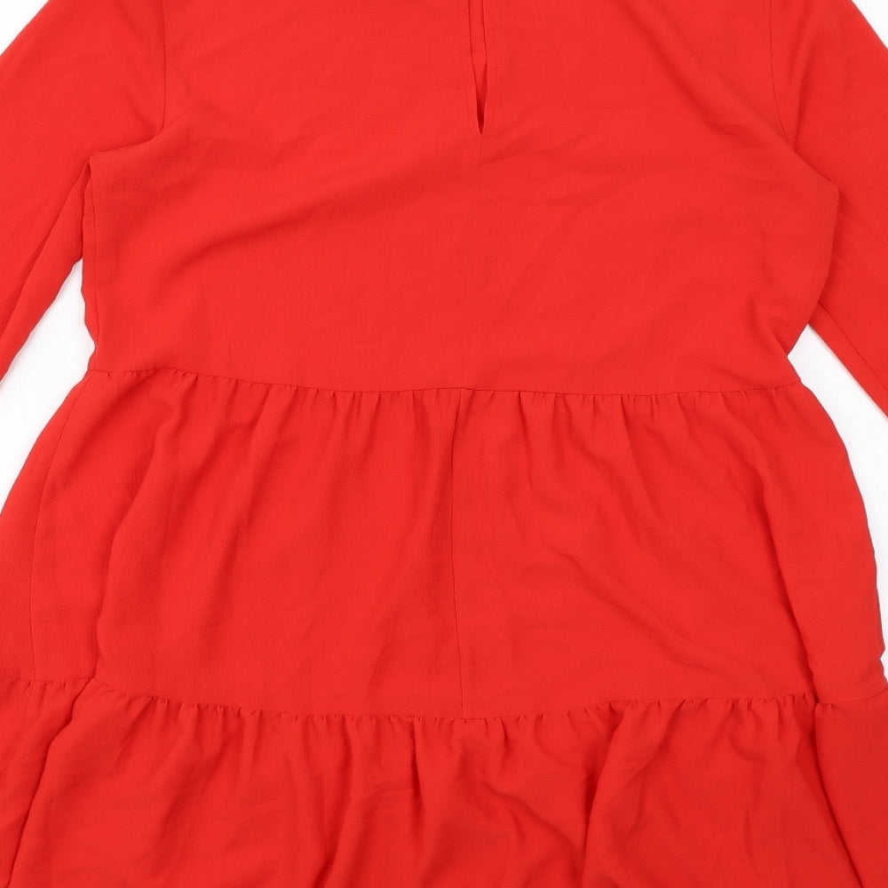 ASOS Womens Red Polyester A-Line Size 12 Round Neck Button