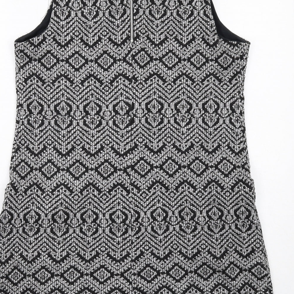 Wallis Womens Black Geometric Polyester Shift Size 12 Round Neck Zip