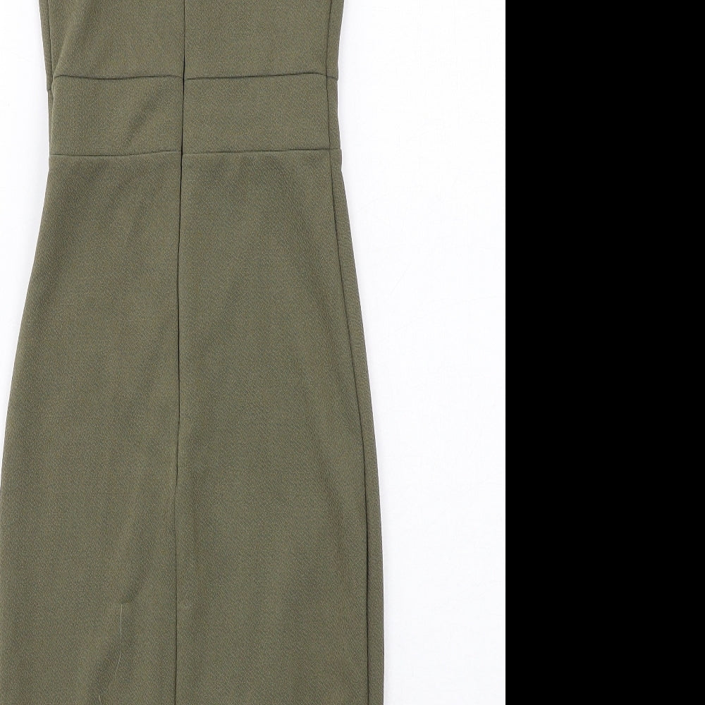 Miss Selfridge Womens Green Polyester Bodycon Size 4 Round Neck Zip