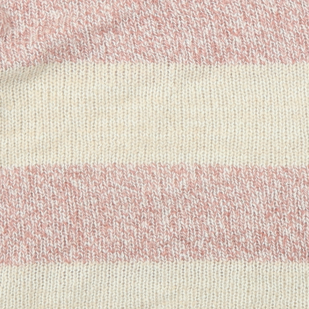 Marks & Spencer Womens Beige Round Neck Striped Acrylic Pullover Jumper Size 12