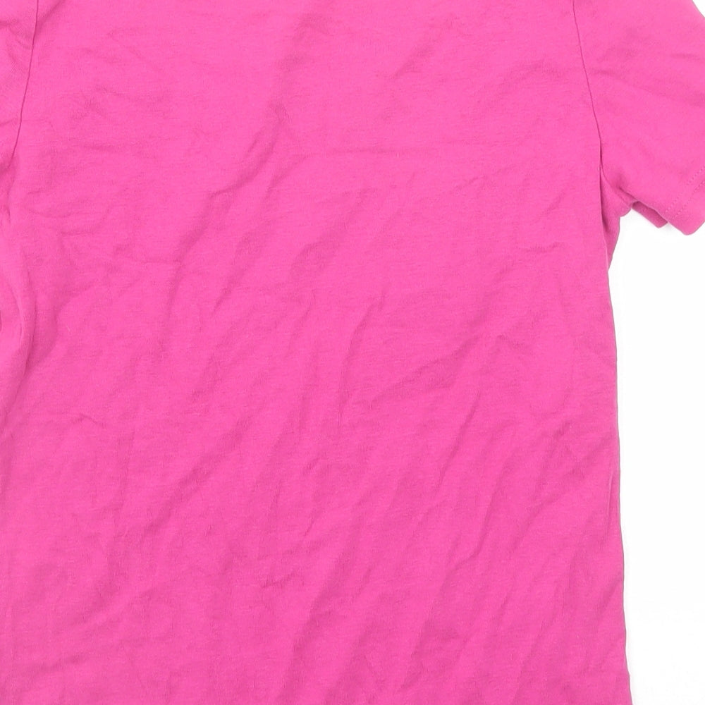 Bonmarché Womens Pink Geometric Cotton Basic Blouse Size S Round Neck