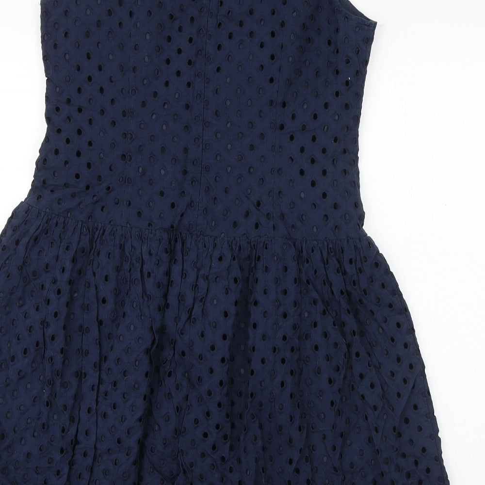 Nine West Womens Blue Geometric Polyester Skater Dress Size 8 Round Neck Zip