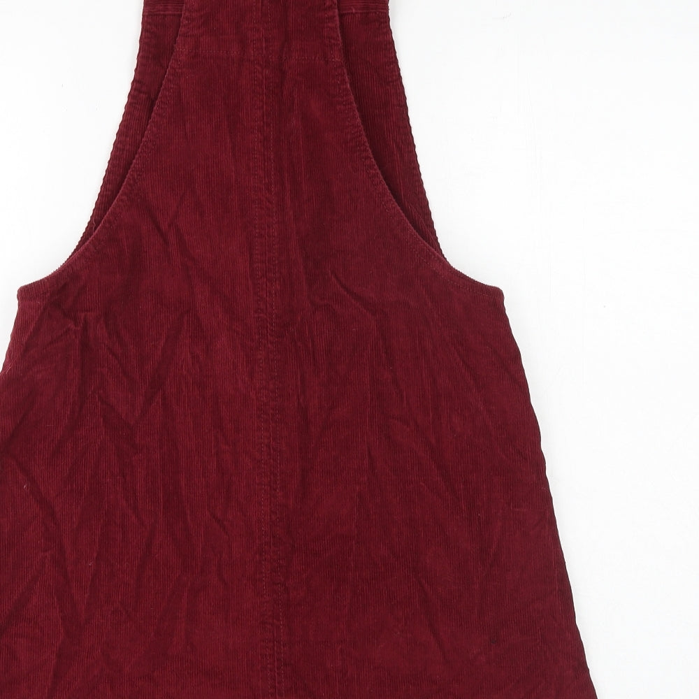Cooperative Womens Red 100% Cotton Pinafore/Dungaree Dress Size S Square Neck Button