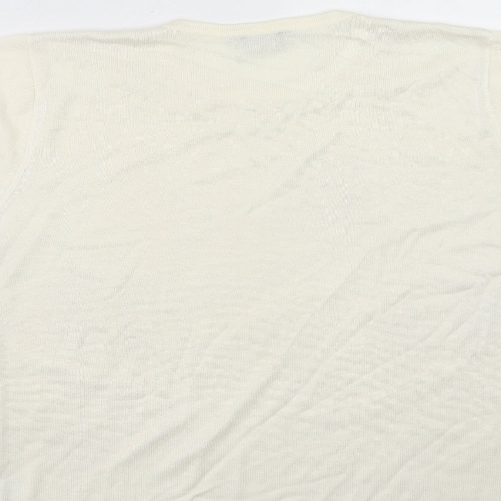 Classic Womens Ivory Round Neck Floral Acrylic Pullover Jumper Size L - Size L-XL