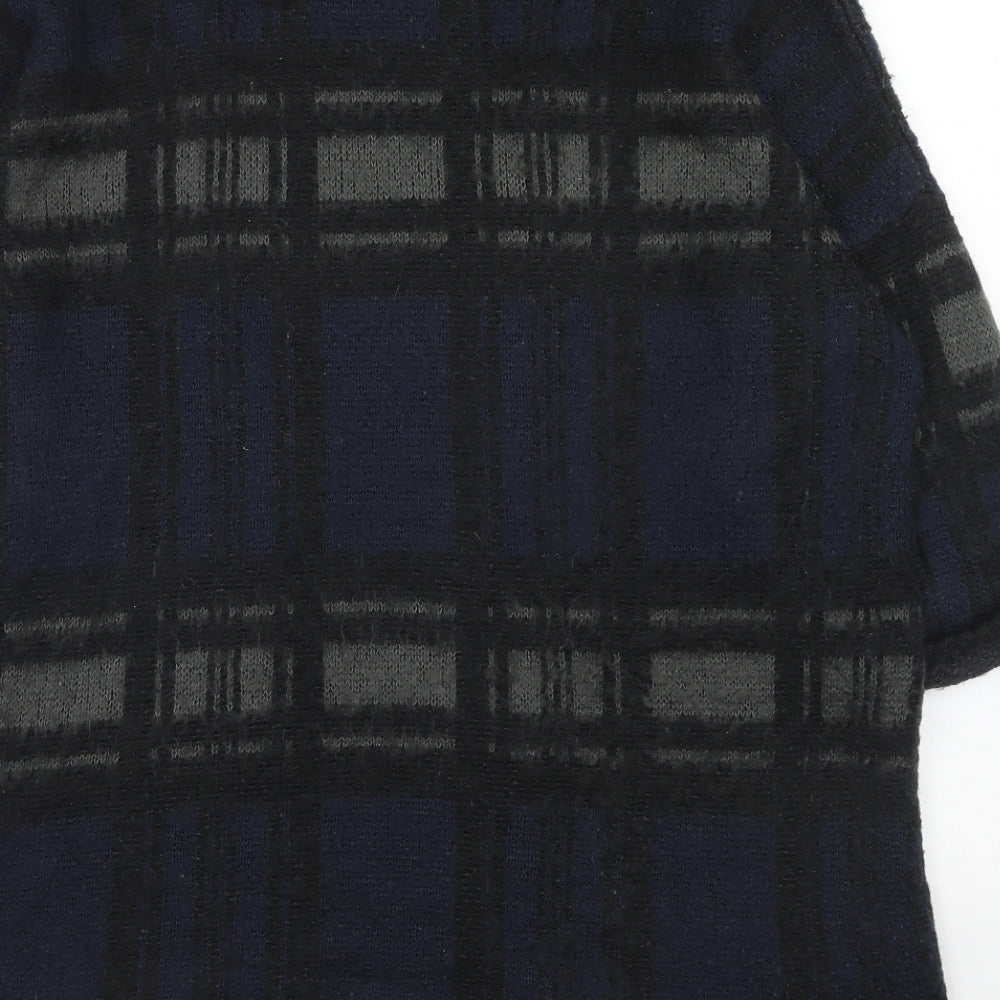 Warehouse Womens Blue V-Neck Plaid Acrylic Cardigan Jumper Size 12