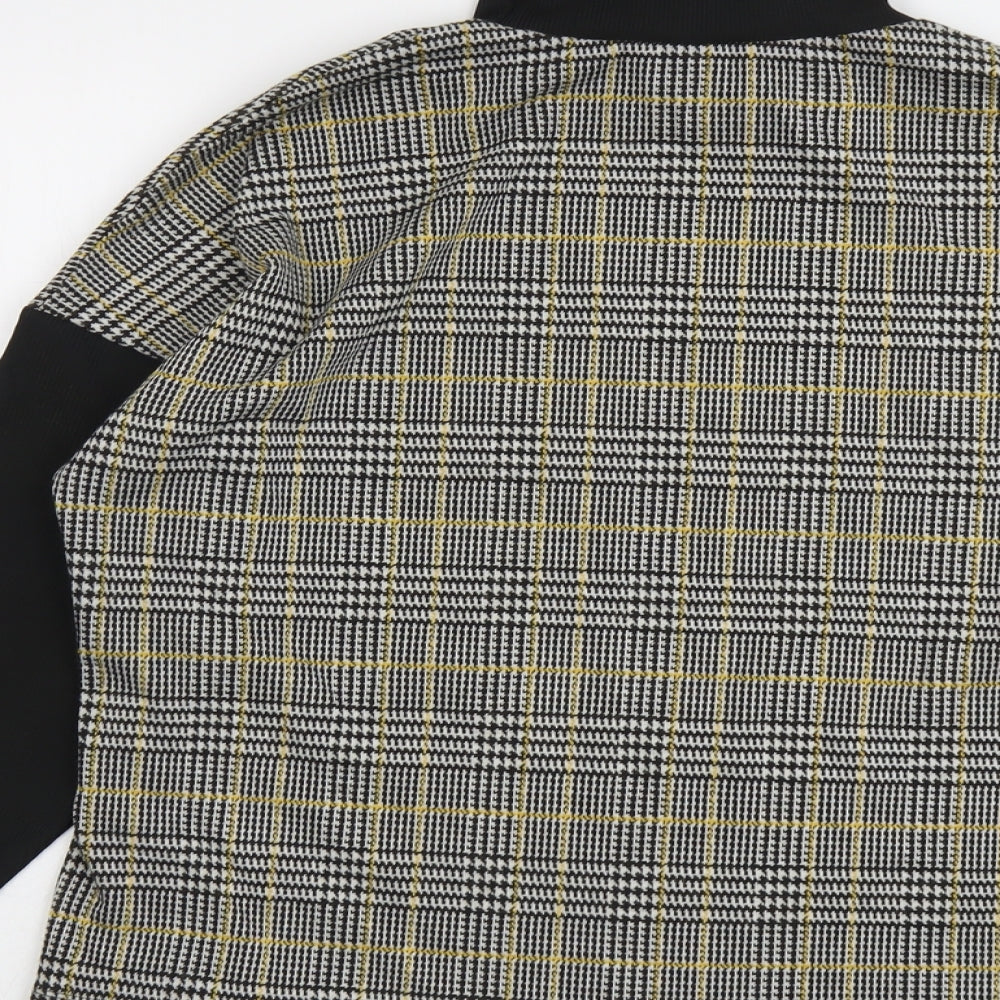 River Island Womens Black Plaid Polyester Basic Blouse Size 12 Roll Neck