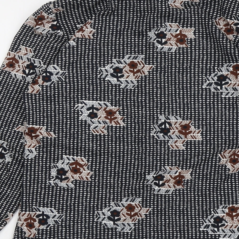 Pacific London Womens Black Geometric Polyester Basic Button-Up Size S Collared