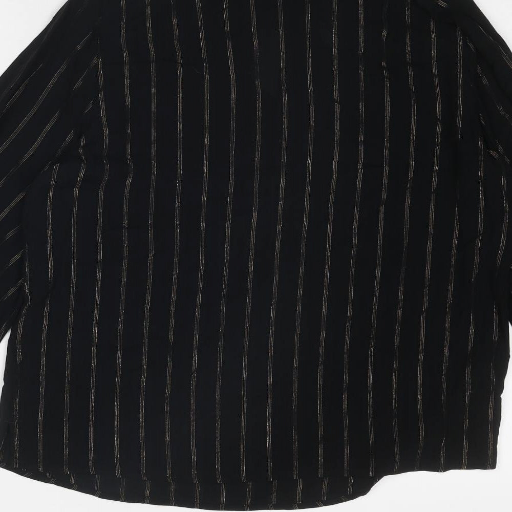 Marks & Spencer Womens Black Striped Viscose Basic Blouse Size 10 V-Neck