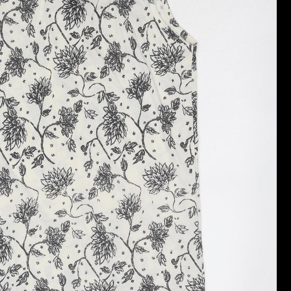 Nuggets Womens White Floral Polyester Basic Tank Size L Scoop Neck