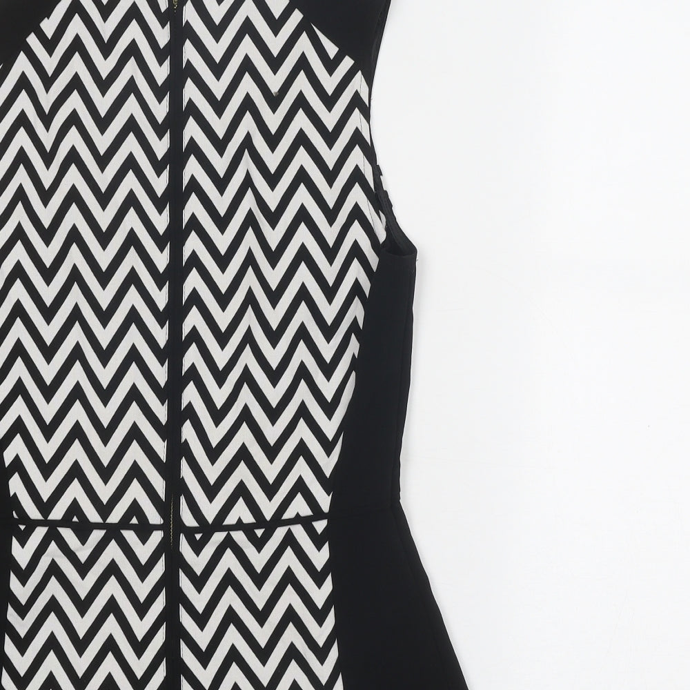 H&M Womens Black Geometric Polyester Basic Blouse Size 8 Boat Neck