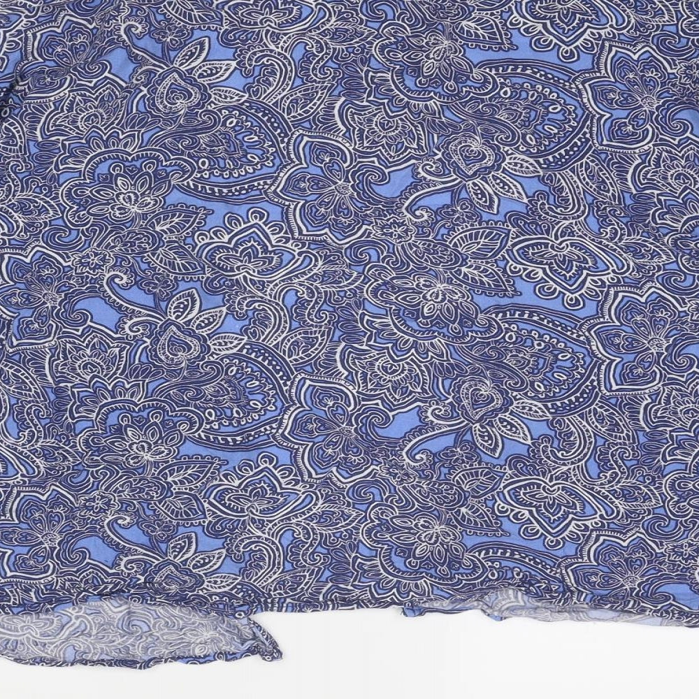 New Look Womens Blue Floral Viscose Kimono Blouse Size 6 V-Neck
