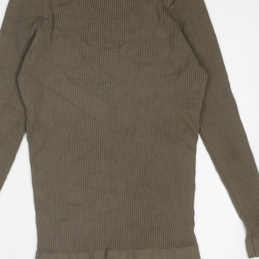 Zara Womens Green Mock Neck Viscose Pullover Jumper Size L