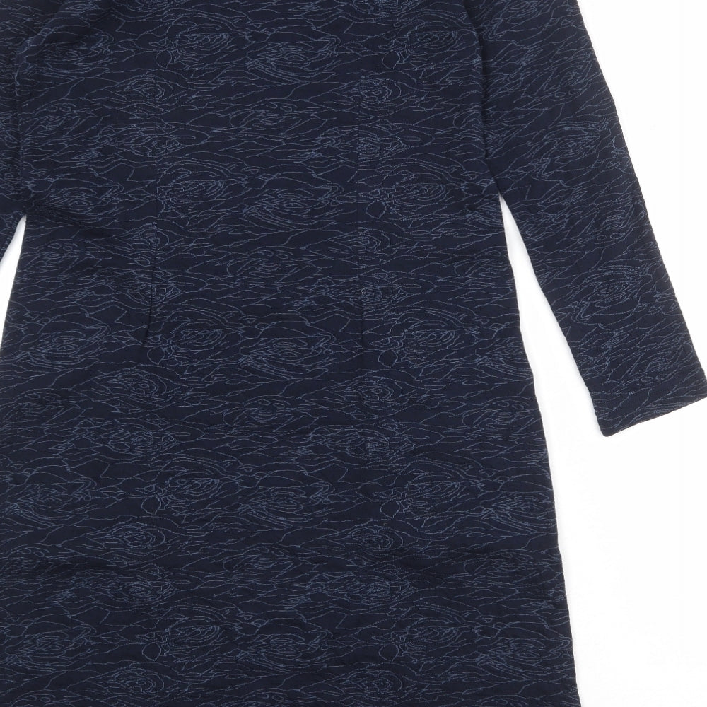 Adini Womens Blue Geometric Cotton A-Line Size S Round Neck Pullover