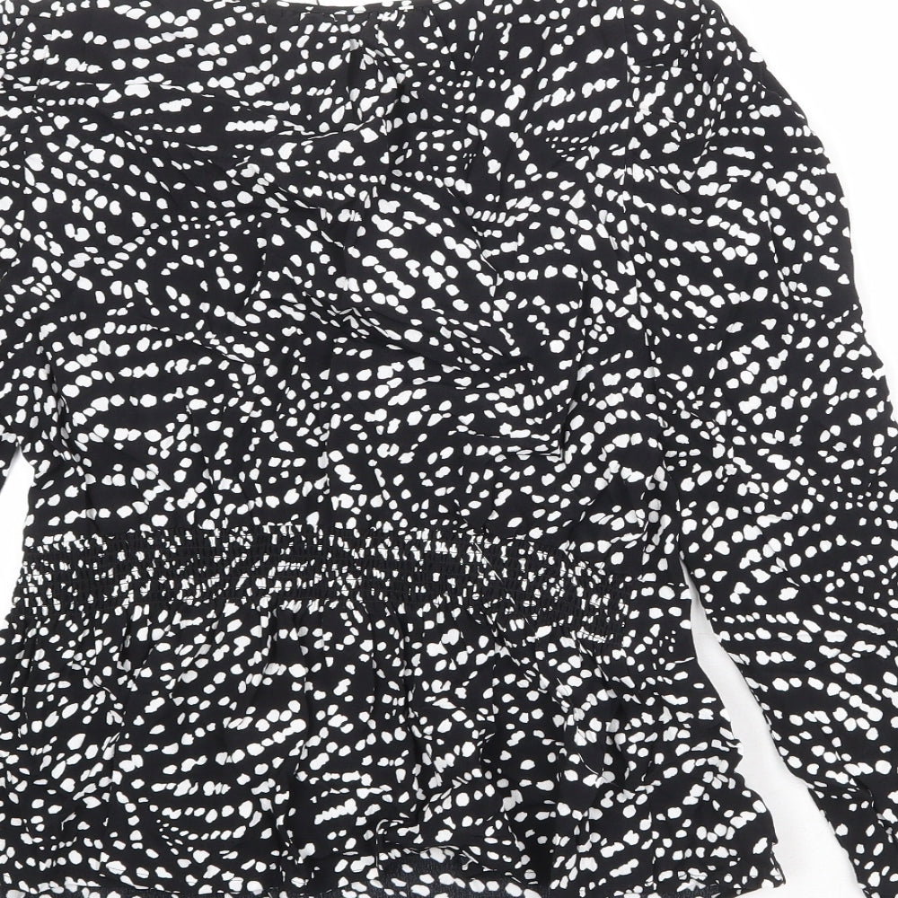 Marks & Spencer Womens Black Geometric Viscose Basic Blouse Size 8 Round Neck