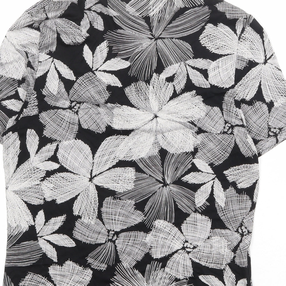 Country Casuals Womens Black Floral Viscose Basic T-Shirt Size M V-Neck