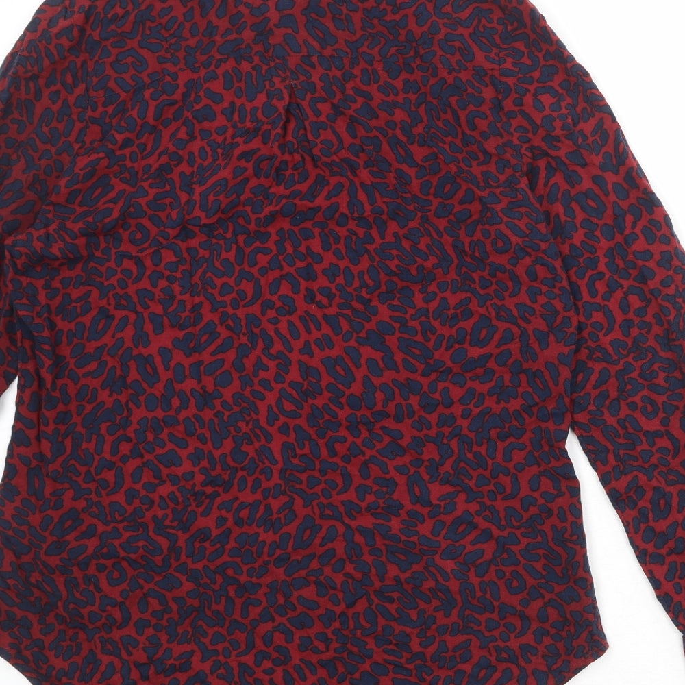 Marks & Spencer Womens Red Animal Print Viscose Basic Button-Up Size 8 Collared - Leopard Pattern